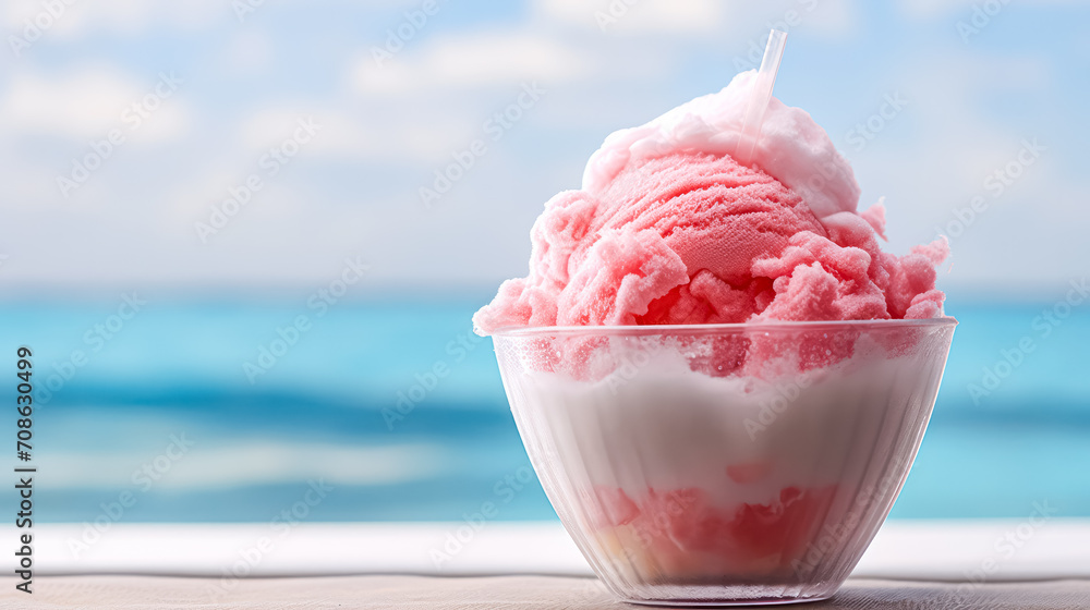 Aufkleber chill vibes by the beach. frozen ice adorned with colorful fruits in a cup, creating a refreshing an