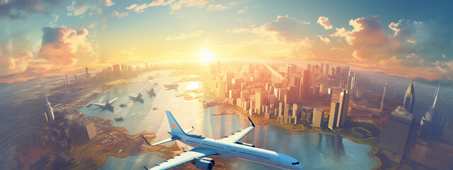 concept of travel with plane, plane, tickets - obrazy, fototapety, plakaty