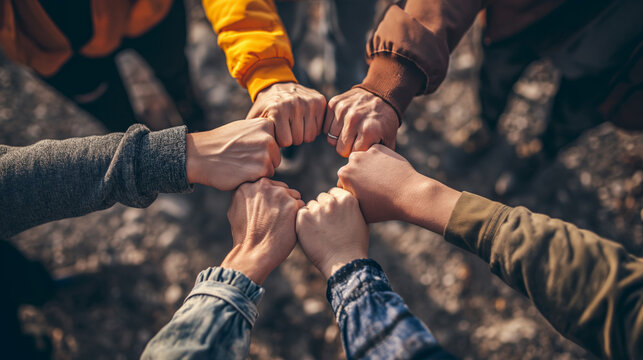 concept of unity and strength illustrated by fists put together