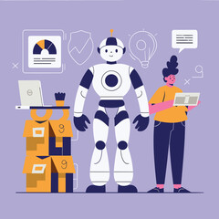 2d vector illustration colorful technology , ai robot making jobs helping people colorful design
