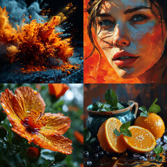 collage of pictures illustrating the beauty of orange color