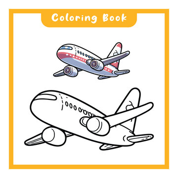 airplane coloring book design, simple design, for children to learn to color
