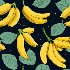 seamless pattern of bananas  on dark background