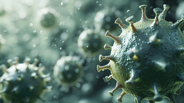 Coronavirus 2019-nCov novel coronavirus concept. Microscope virus close up