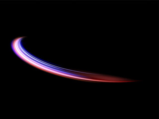 Abstract red blue wave light effect in perspective vector illustration. Magic luminous azure glow design element on black background, flash luminosity, abstract neon motion glowing wavy lines