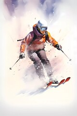 ski athlete, in watercolor style, generative ai