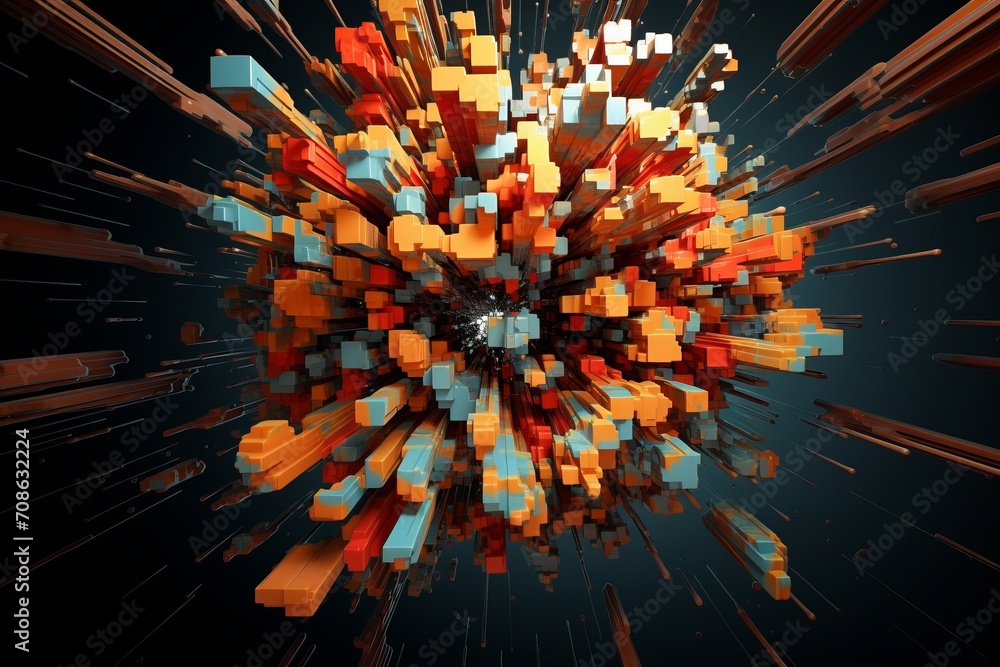 Poster abstract 3d composition resembling a digital data explosion