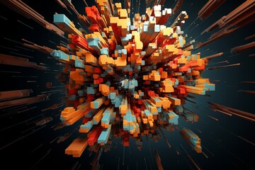 Abstract 3D composition resembling a digital data explosion