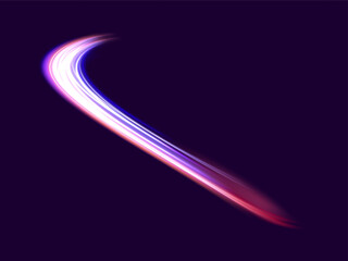 Abstract red blue wave light effect in perspective vector illustration. Magic luminous azure glow design element on black background, flash luminosity, abstract neon motion glowing wavy lines