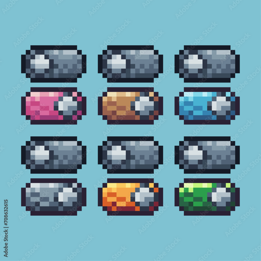 Fototapete pixel art sets of slide active icon with variation color item asset.slide icon on pixelated style. 8