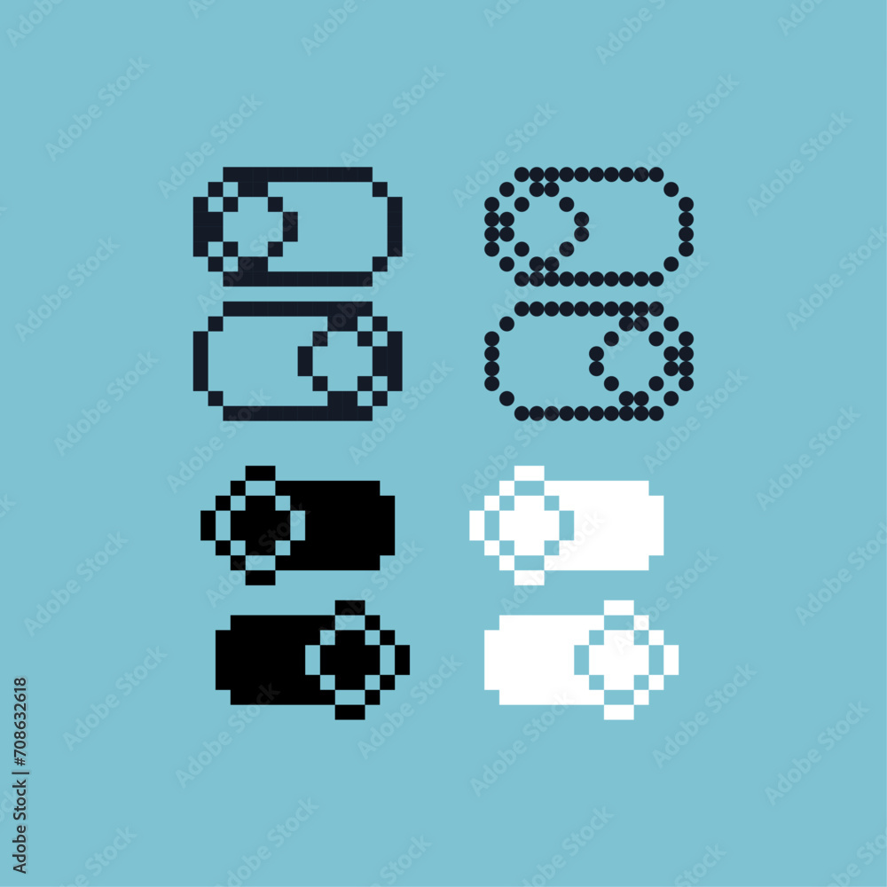 Poster pixel art sets outline of slide active icon with variation color item asset.slide icon on pixelated 
