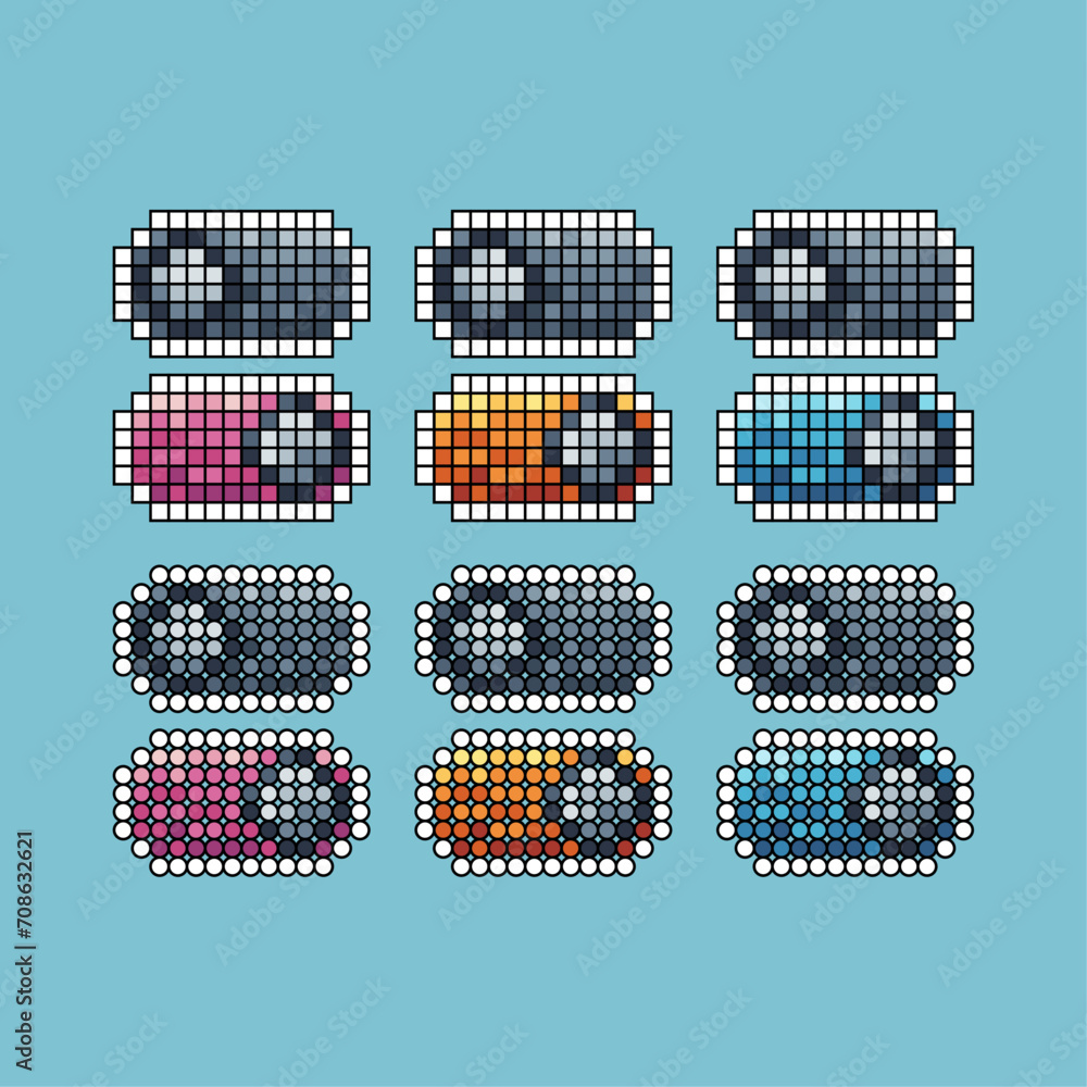 Fototapete pixel art rounded sets of slide active icon with variation color item asset.slide icon on pixelated 