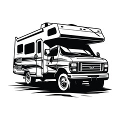 Naklejka premium RV Camper Motor Home Vector illustration, isolated on white background