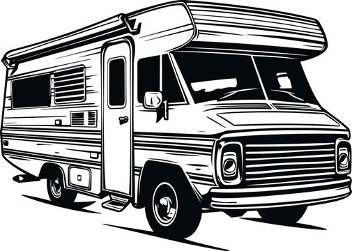 black and white rv driving on road clip art preview