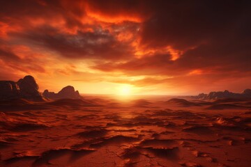 Fiery sunset sky background over a desert landscape