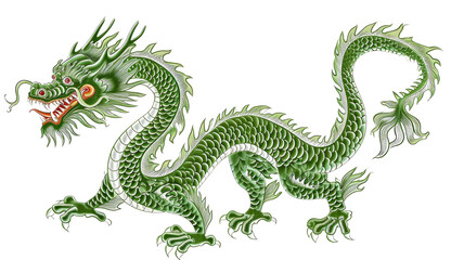Illustration of a green dragon with a detailed scale pattern