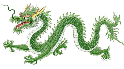 Fototapeta premium Illustration of a green dragon with a detailed scale pattern