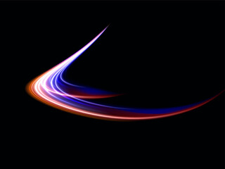 Abstract red blue wave light effect in perspective vector illustration. Magic luminous azure glow design element on black background, flash luminosity, abstract neon motion glowing wavy lines
