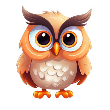 Cartoon-style illustration of an owl with large eyes and detailed feathers.