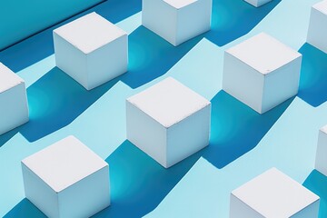 A group of white cubes sitting on top of a blue surface.