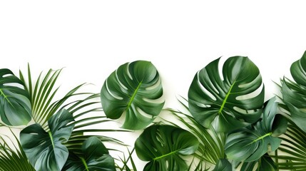 Fototapeta na wymiar a tropical indoor garden, a green leaves arrangement from tropical plants in a minimalist modern style, isolated on a pristine white background for a clean and contemporary aesthetic.