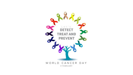 Vector poster of World Cancer Day 4 february. Cancer awareness prevension and stop cancer growth concept. - obrazy, fototapety, plakaty