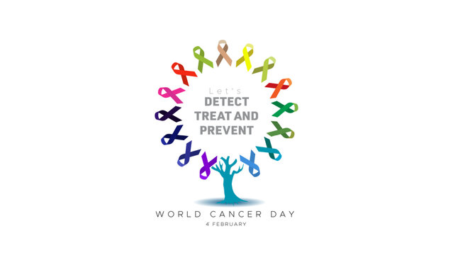 Vector poster of World Cancer Day 4 february. Cancer awareness prevension and stop cancer growth concept.
