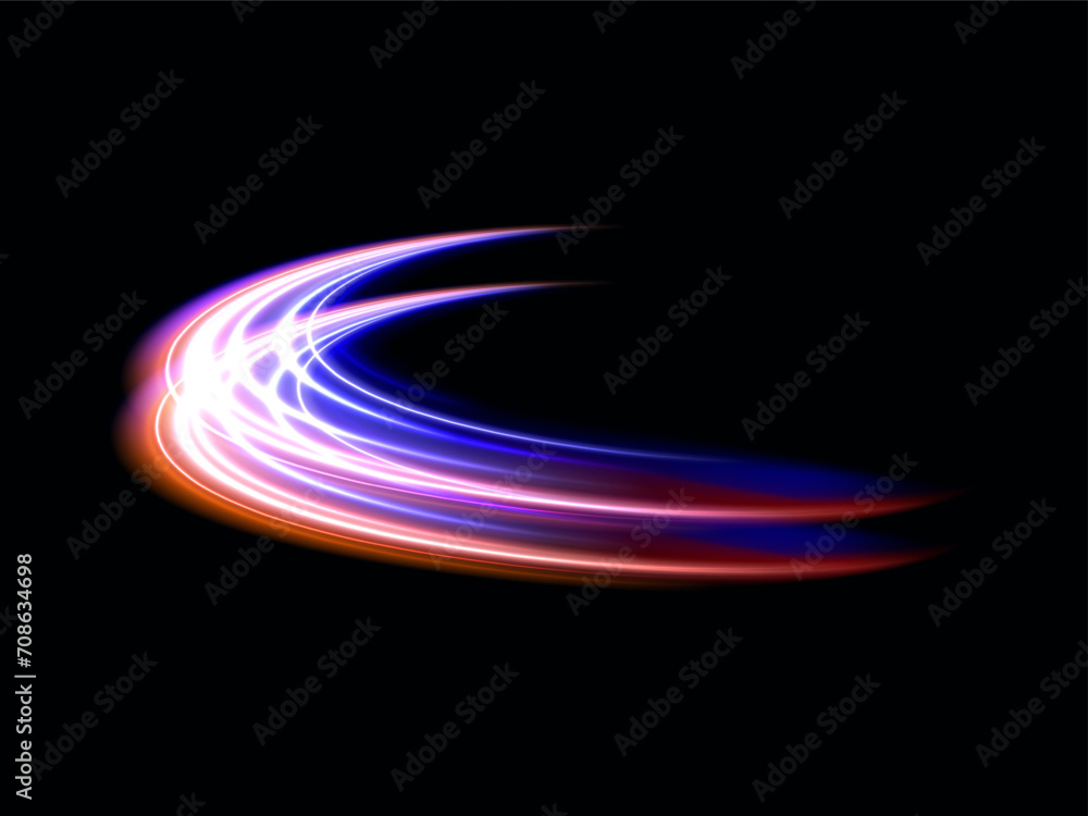Poster blue glowing shiny lines effect black background. luminous white lines of speed. light glowing effec