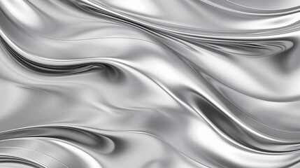 Abstract glossy silver metal fluid background with smooth lines.
