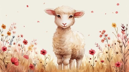 Cute sheep watercolor style. Colorful cartoon sheep. Beautiful banner for decoration design, print, wallpaper, textile, interior design, poster, children books, decorate children rooms