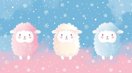 Cute group of sheep watercolor style. Colorful sheep. Beautiful banner for decoration design, print, wallpaper, textile, interior design, poster, children books, decorate children rooms