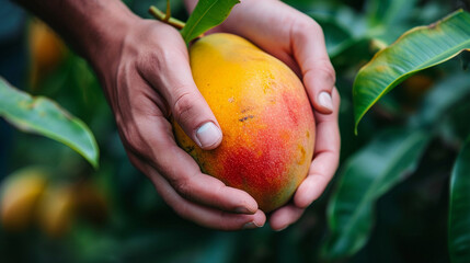 close up of mango in hands