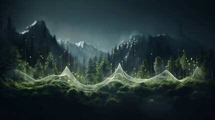 Creative audio waveforms transforming into nature inspired elements, showcasing the harmony between sound and the environment