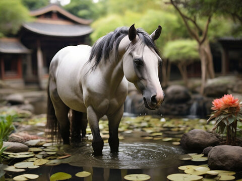 asian garden horse Generative AI Photo