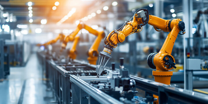 Roboter Arme in der Fabrik am Laufband zur Fertigung