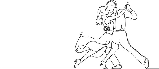 continuous single line drawing of couple dancing, line art vector illustration