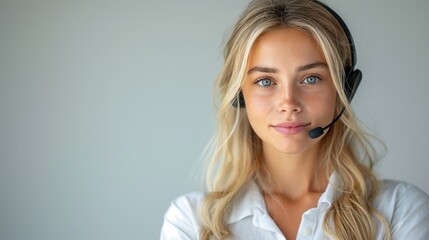 Beautiful Blond Woman Wearing a Headset. Generative AI.