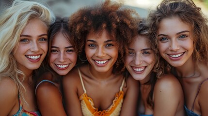 Fototapeta premium Group of Young Women Standing Together for a Picture. Generative AI.