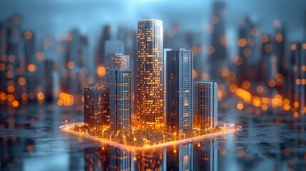 Cityscape of a Thriving Urban Center With Towering Skyscrapers. Generative AI.