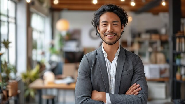 Man Standing in Room With Arms Crossed, A Simple Everyday Gesture of Confidence and Assertiveness. Generative AI.