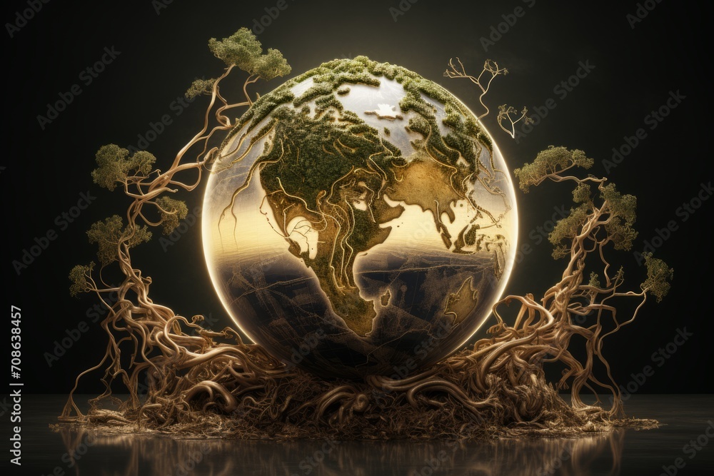 Poster mesmerizing glass globe with a beautiful tree growing inside, creating a unique and enchanting sight