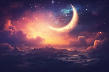 Cercles muraux Violet Islamic crescent moon on vibrant sky design