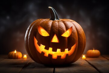 Fototapeta premium Jack-o'-lantern face with glowing eyes for Halloween.