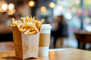 French fries in a fast food restaurant. Fast food. - obrazy, fototapety, plakaty