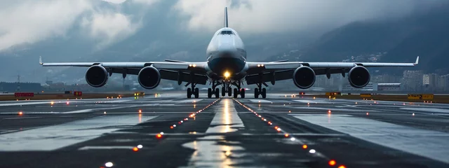 Foto op Plexiglas Four engine commercial airplane approaching viewed. © Артур Комис