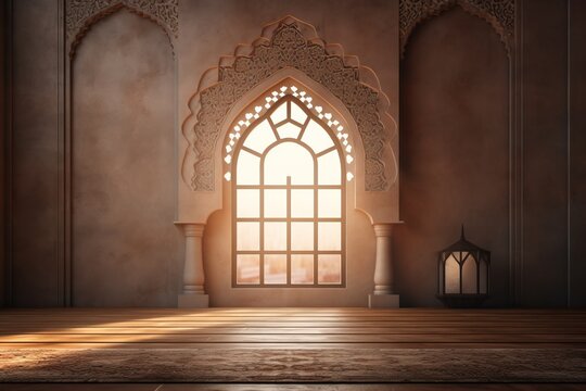 Mosque window with copy space. Islamic architecture