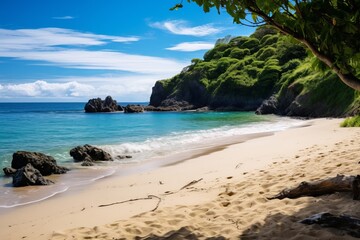 Obraz premium Secluded beach stretching along the coastline, a serene natural setting