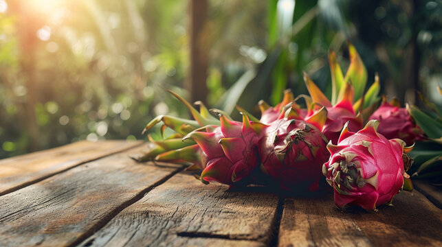 dragon fruit on wooden background