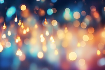 Soft focus bokeh background with glowing Christmas garland.