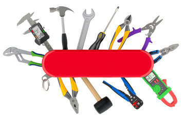 Swiss knife with construction tools, 3D rendering isolated on transparent background